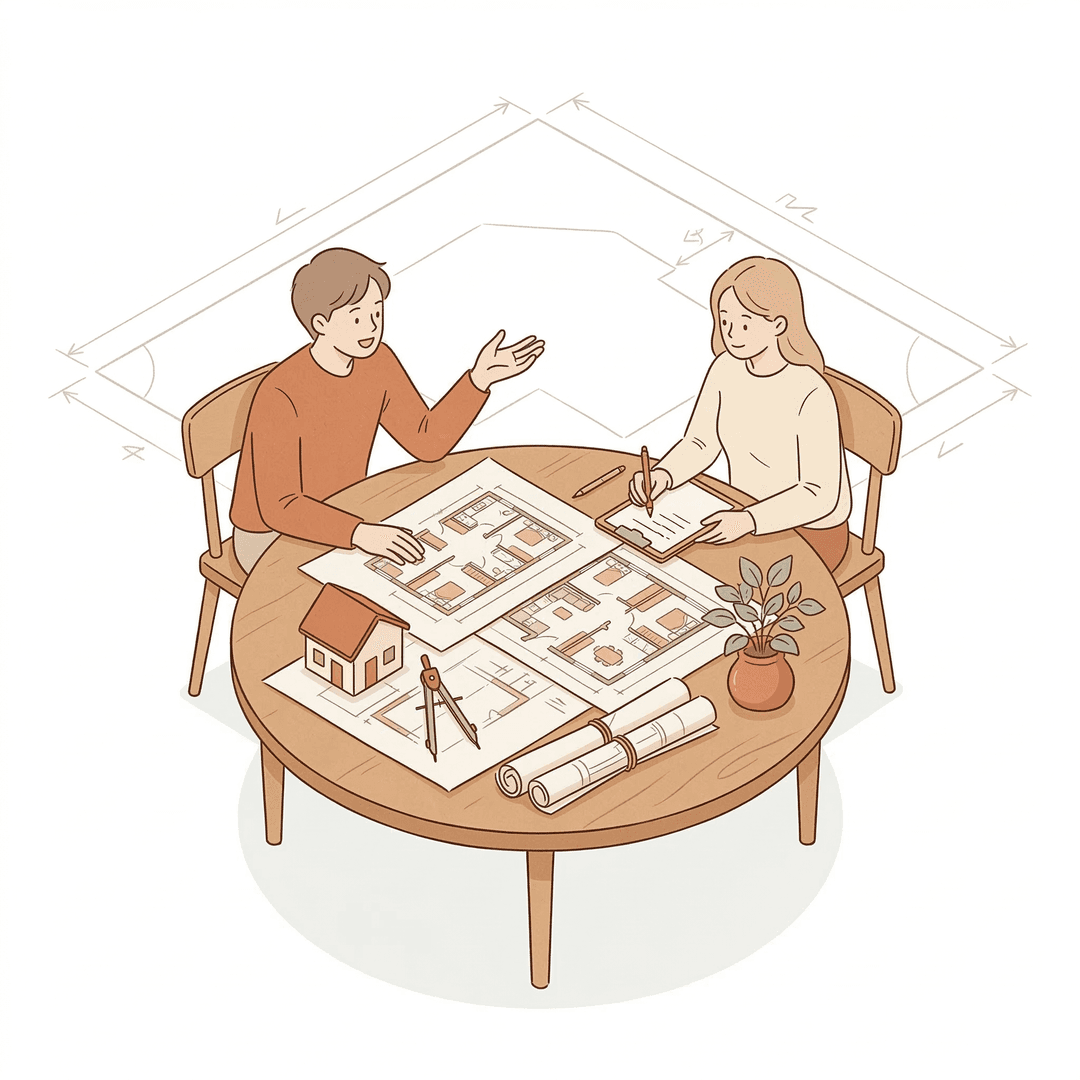 Architect and client reviewing site plans at a table