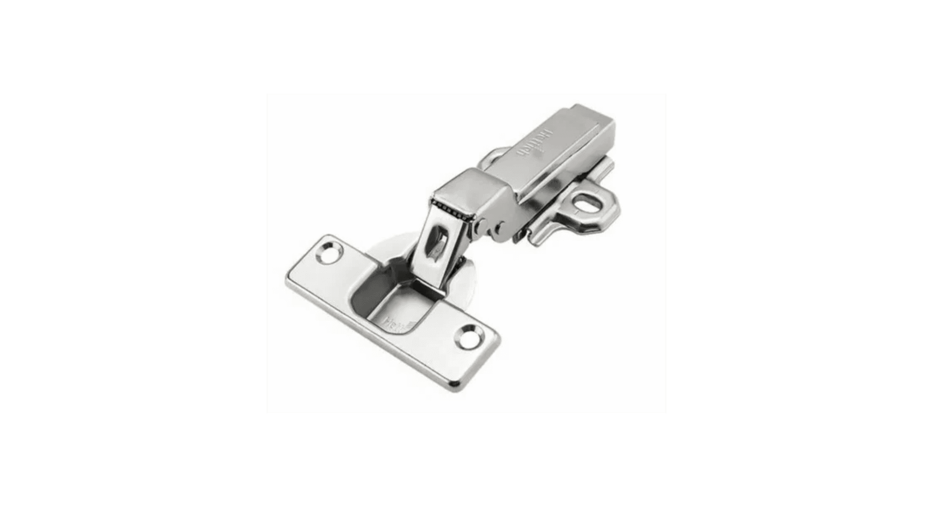 HETTICH soft-close hinge mounted inside a cabinet door, with a smooth opening motion indicated